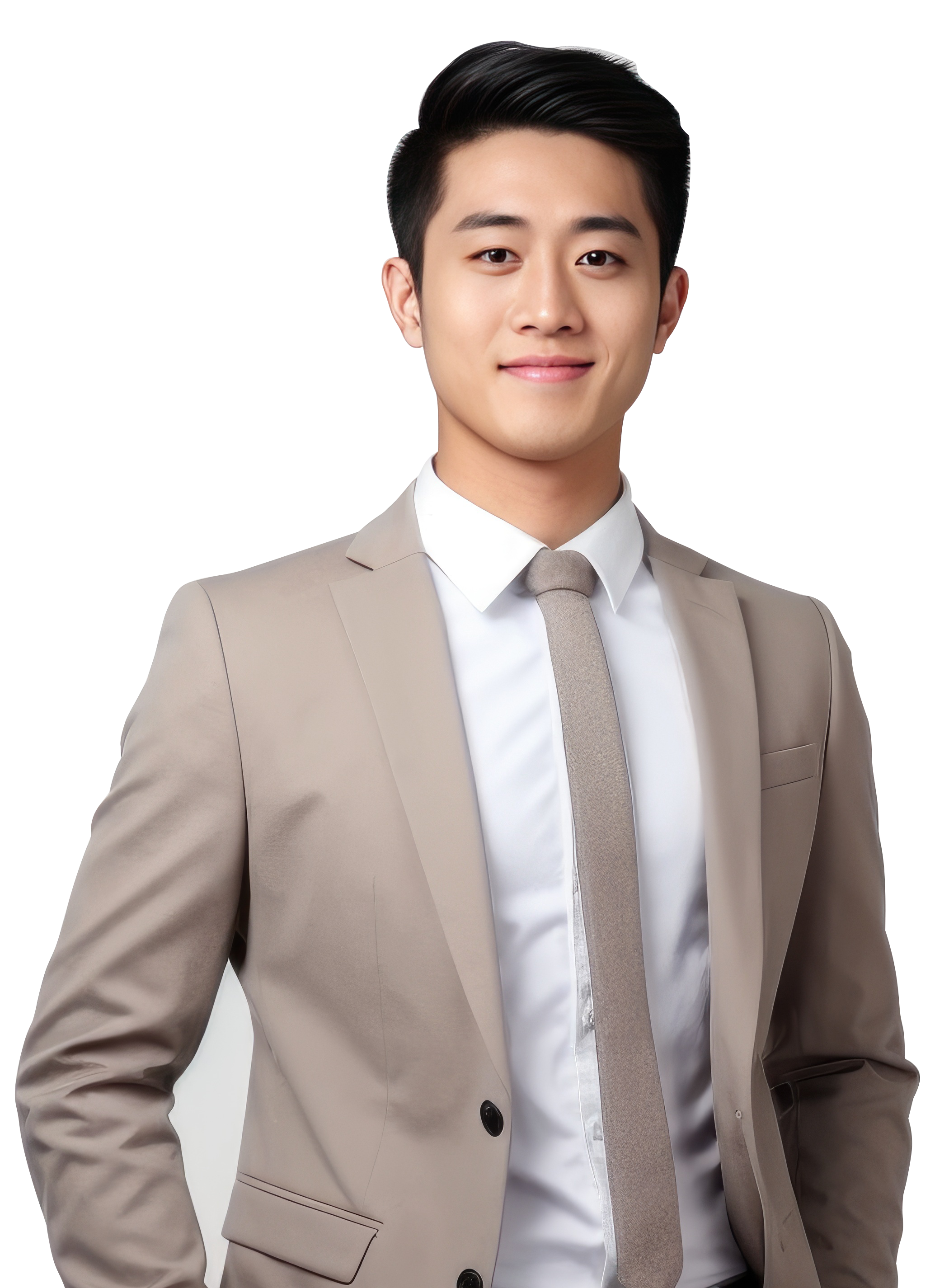 Professional man in business attire with a confident smile, representing an authorised money lender in Singapore, exuding trustworthiness and credibility.