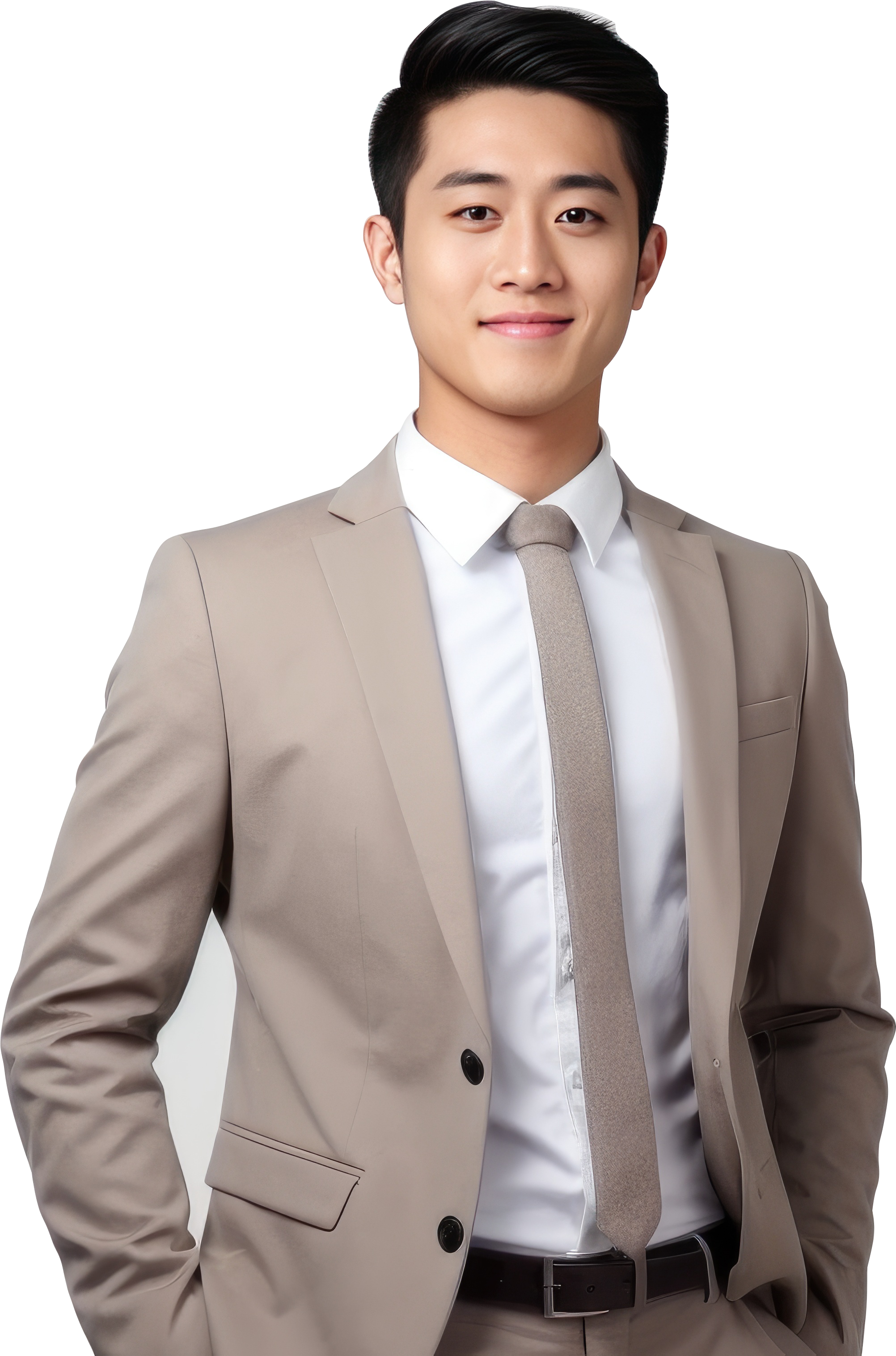 Professional man in business attire with a confident smile, representing an authorised money lender in Singapore, exuding trustworthiness and credibility.